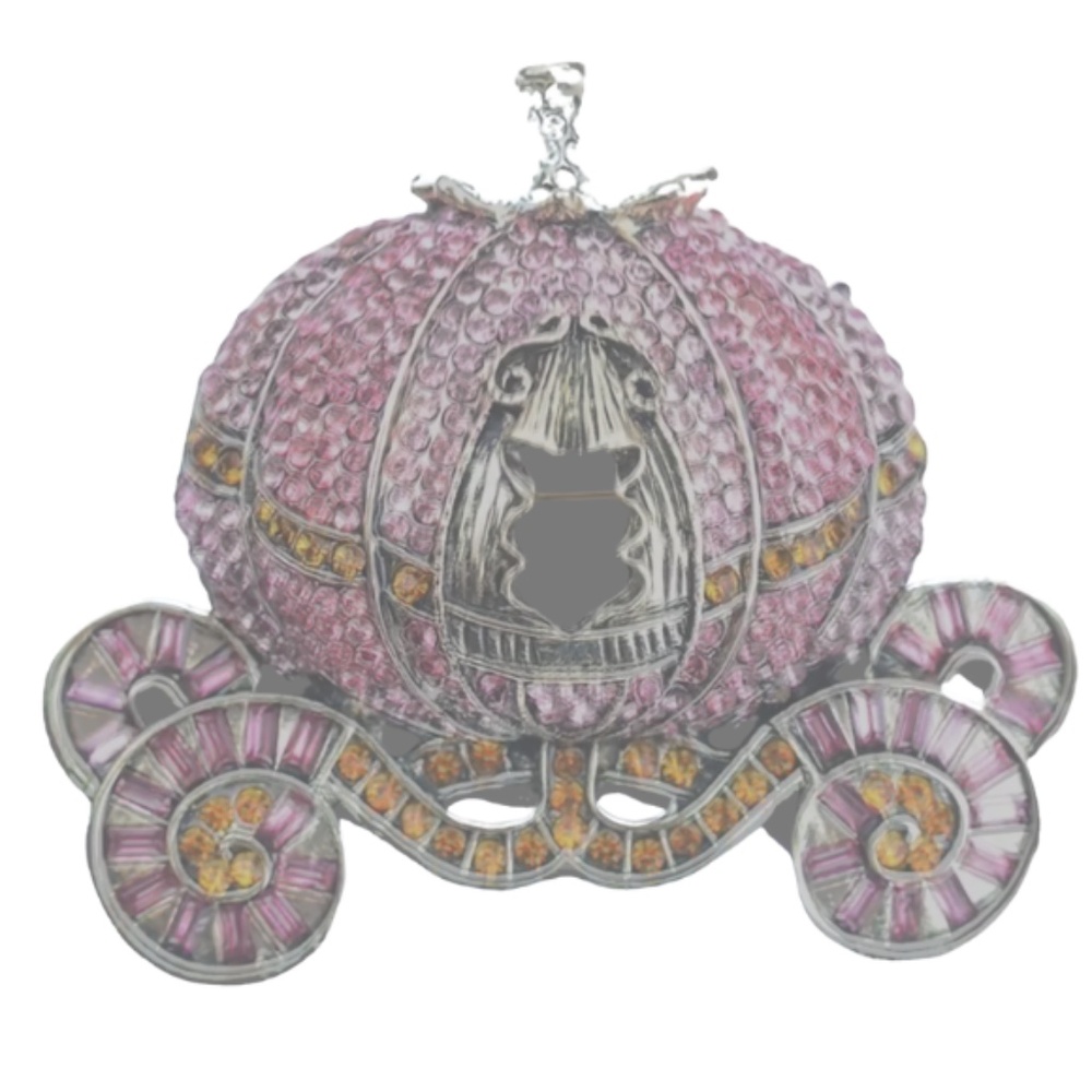 Midnight Rose Diamond-Encrusted Pumpkin Coach Brooch Vintage Repurposed - Picture 3 of 5
